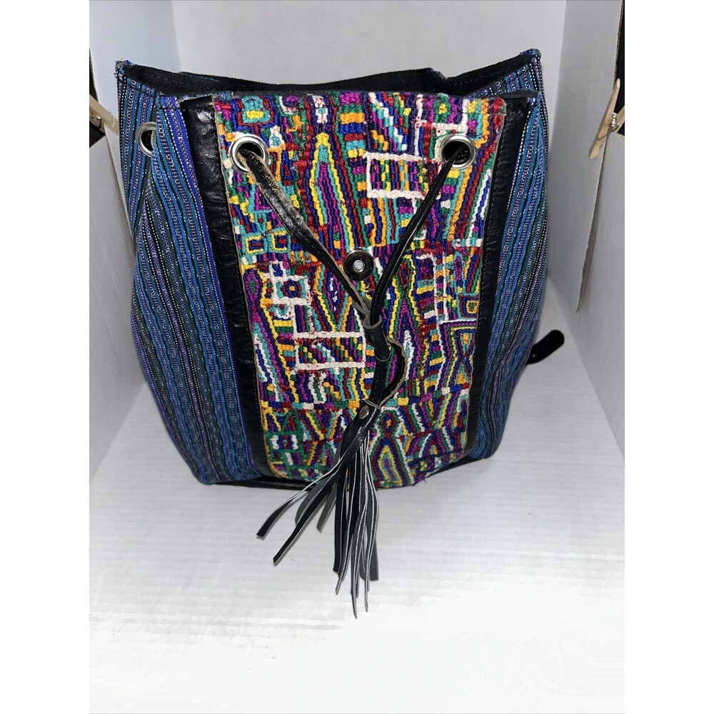 embroidered leather backpack drawstring - image 14